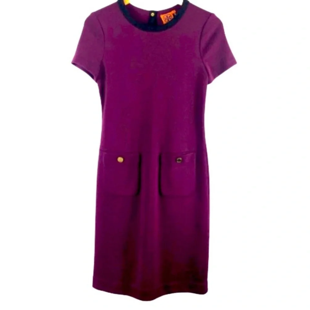 TORY BUTCH Anthea Shift Dress Wool Blend Knit Midi Sweater Dress, Plum